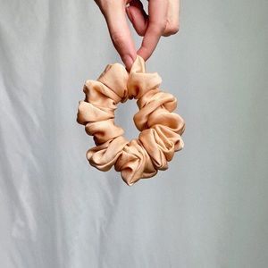 SOLD Hand Sewn Avocado Dye Rose Silk Scrunchie